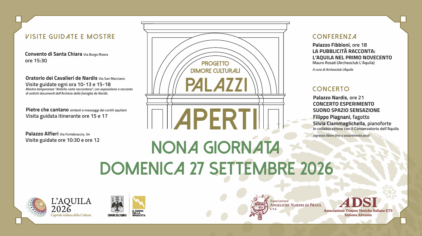 Palazzi Aperti - Dimore Culturali | Domenica 27 Settembre 2026 | L'Aquila