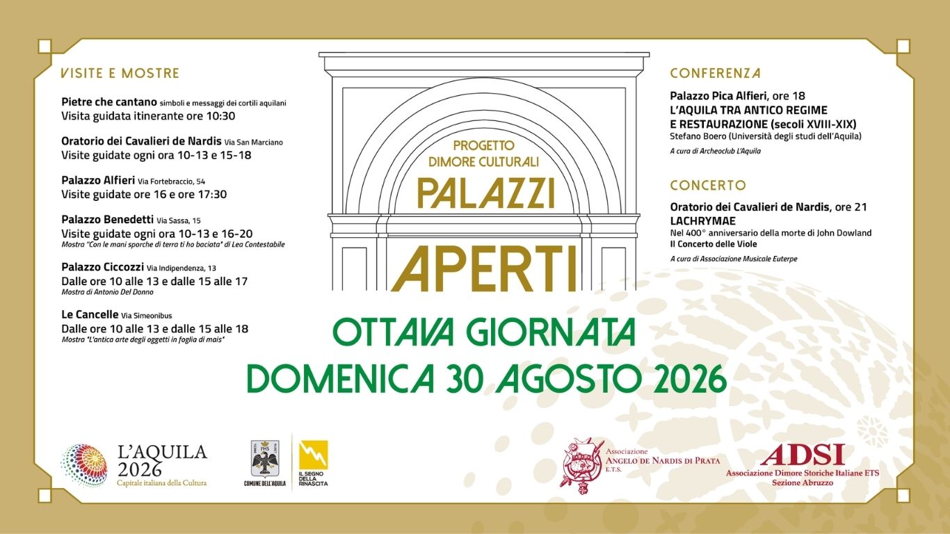 Palazzi Aperti - Dimore Culturali all'Aquila - Domenica 30 agosto 2026