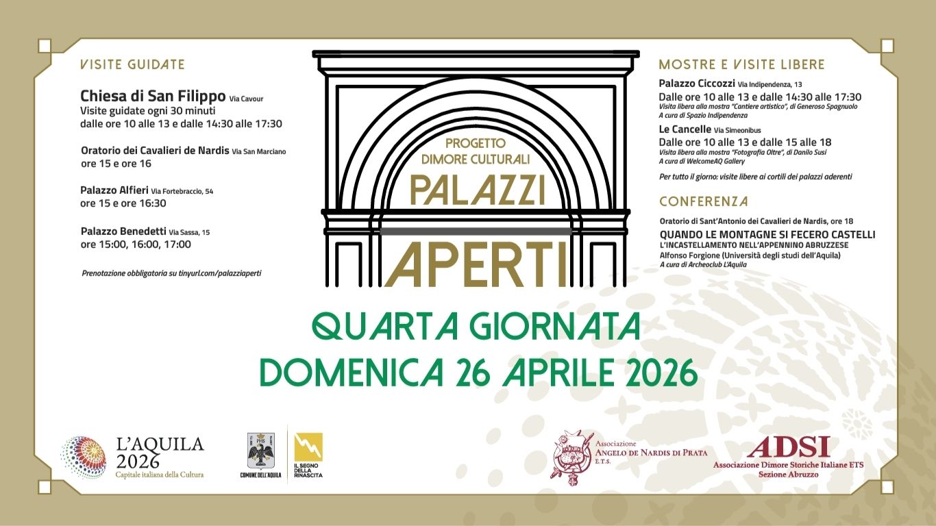 Palazzi Aperti - Visite Guidate all'Aquila Domenica 26 Aprile 2026