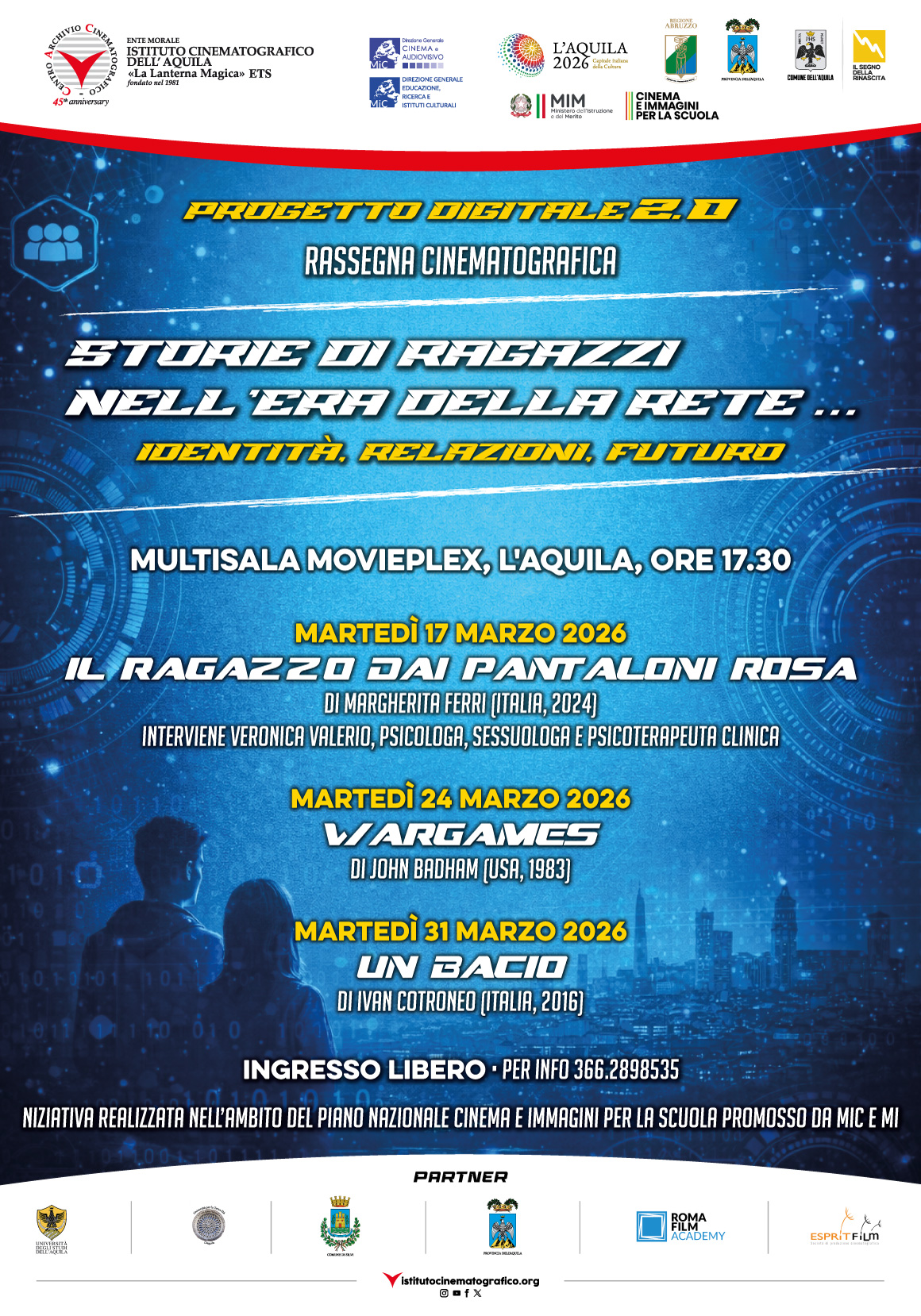 Rassegna cinematografica “Storie di ragazzi nell’era della rete ... identità, relazioni, futuro”