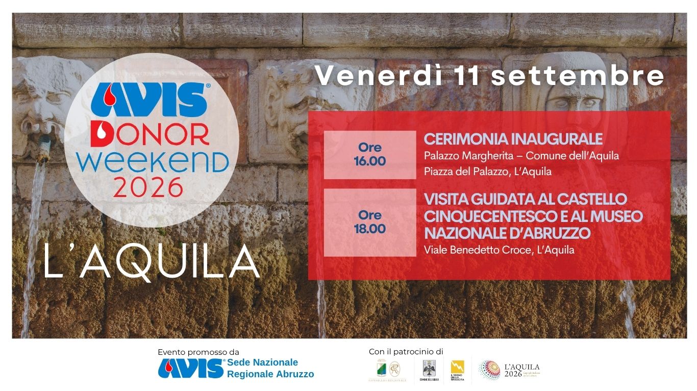 Donor Weekend 2026: “Aree Interne – dove la solidarietà diventa presidio di comunità" - 11 settembre 2026