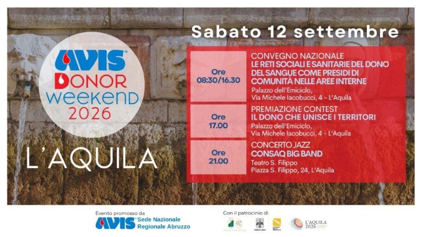 Donor Weekend 2026: “Aree Interne – dove la solidarietà diventa presidio di comunità" - 12 settembre 2026
